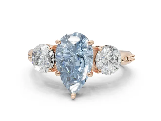 Pear-Shaped Three Stone Engagement Ring Setting for a Fancy Blue Lab-Grown Diamond | Tapered Pavé Band | Rose Gold