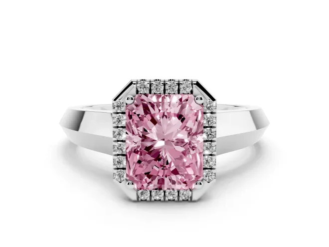Radiant Cut Knife-Edge Halo Engagement Ring Setting for a Fancy Pink Lab-Grown Diamond | White Gold