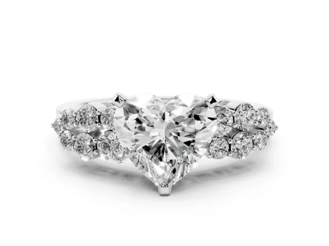 Heart Cut Diamond Cluster Engagement Ring Set in Silver with Pavé Band and Prong Setting