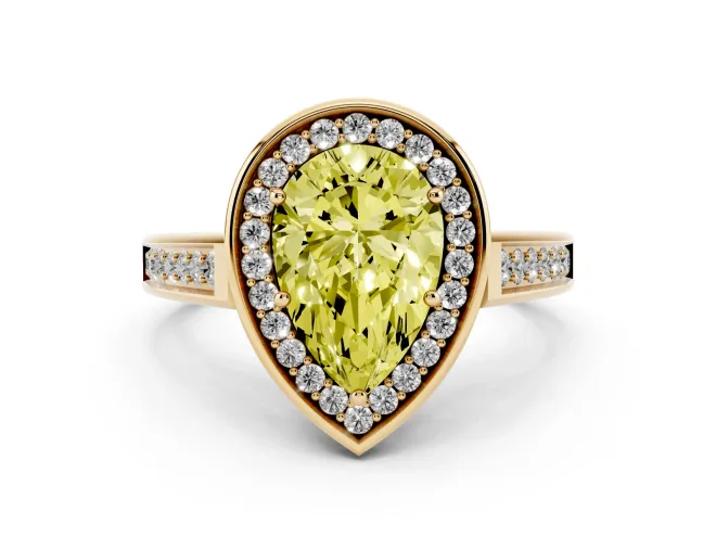 Pear-Shaped Rimmed Halo Engagement Ring Setting for a Fancy Yellow Lab-Grown Diamond | Yellow Gold