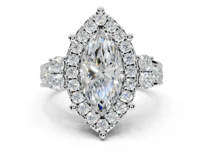 Marquise Halo Side Cluster Engagement Ring Setting | Graduated Channel Band | White Gold