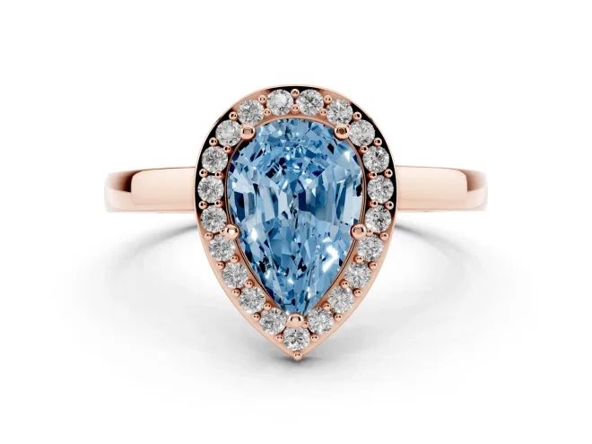 Pear-Shaped Thin Halo Engagement Ring Setting for a Fancy Blue Lab-Grown Diamond | Slim Plain Band | Rose Gold