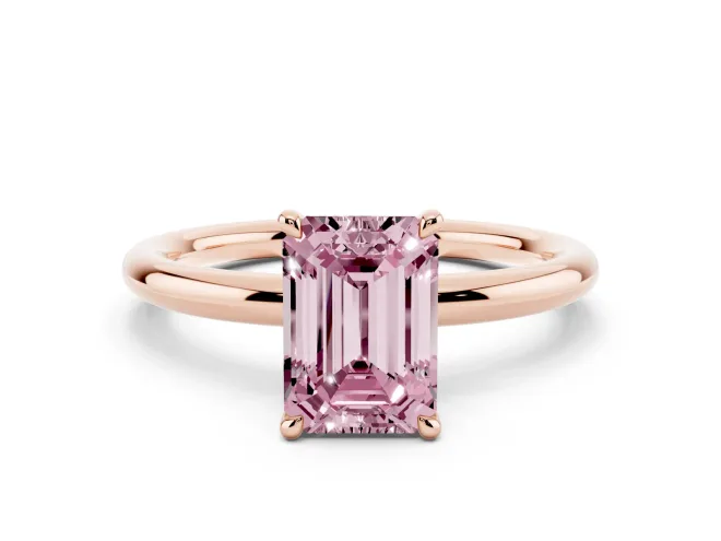 Emerald Cut Hidden Halo Ring Setting for a Fancy Pink Lab-Grown Diamond | Rose Gold