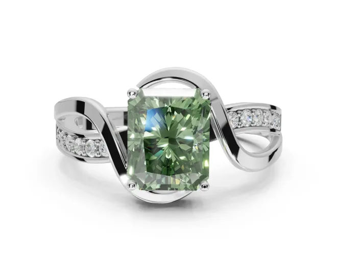 Radiant Cut Bypass Solitaire Engagement Ring Setting for a Fancy Green Lab-Grown Diamond | Sterling Silver