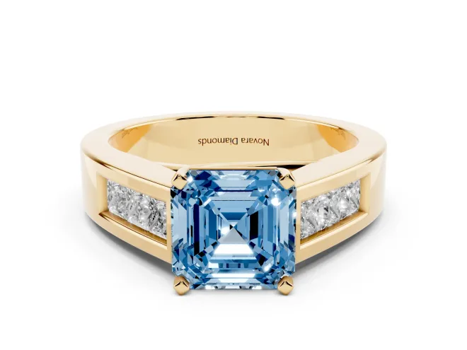 Asscher Cut Channel-Set Engagement Ring Setting for a Fancy Blue Lab-Grown Diamond | Yellow Gold