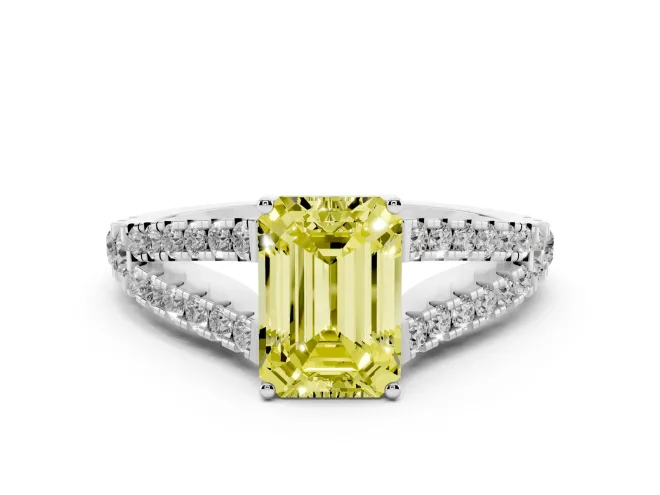 Emerald Cut Graduated Split Shank Engagement Ring Setting for a Fancy Yellow Lab-Grown Diamond | Platinum