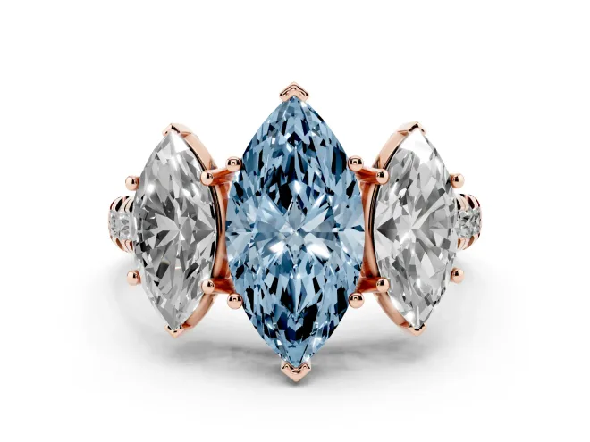 Marquise Three Stone Engagement Ring Setting for a Fancy Blue Lab-Grown Diamond | Accented Shoulders | Rose Gold