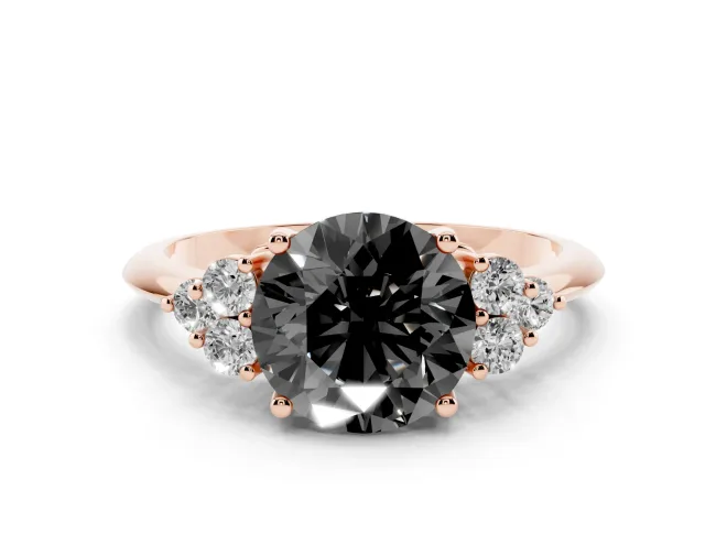 Round Cluster Accent Engagement Ring Setting for a Black Center | Plain Band | Rose Gold