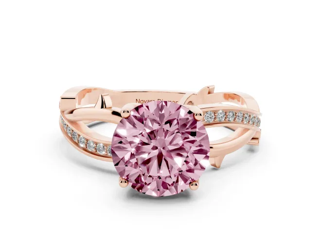 Round Twisted Pavé Engagement Ring Setting for a Fancy Pink Lab-Grown Diamond | Pavé and Plain Strands | Rose Gold