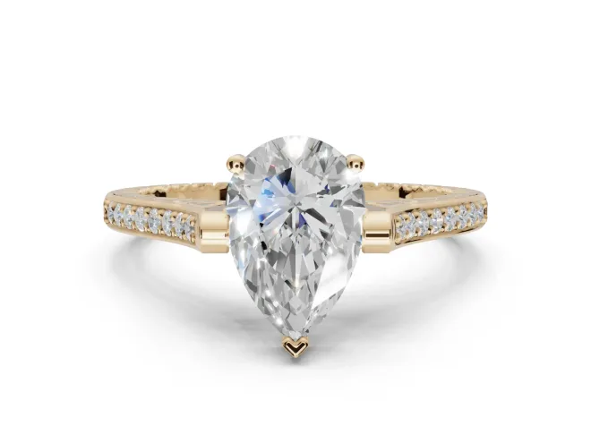 Pear-Shaped Vintage Cathedral Engagement Ring Setting | Carved Band | Yellow Gold