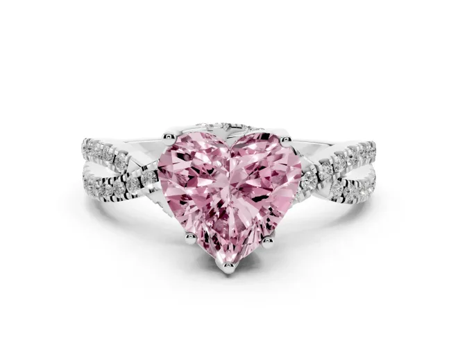 Heart-Shaped Twisted Pavé Engagement Ring Setting for a Fancy Pink Lab-Grown Diamond | Split Shank | Platinum