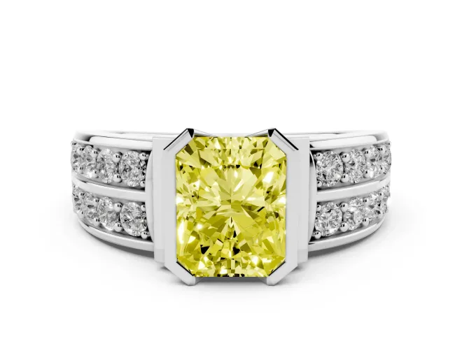 Radiant Cut Half Bezel Engagement Ring Setting for a Fancy Yellow Lab-Grown Diamond | Channel Band | Sterling Silver