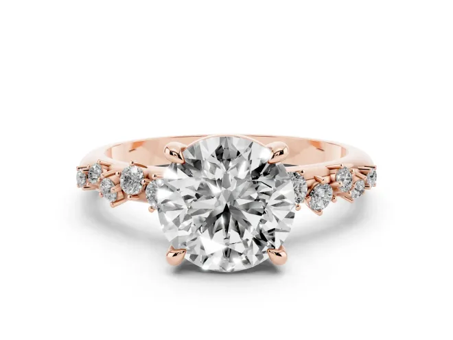 Round Graduated Accent Engagement Ring Setting | Scattered Shoulders | Rose Gold