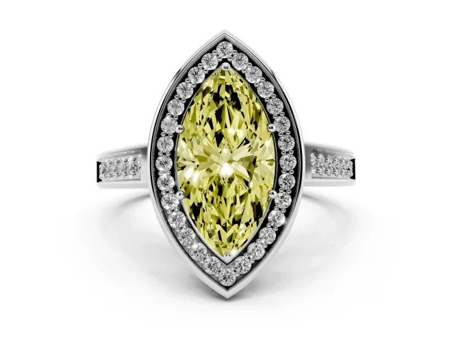 Marquise Rimmed Halo Engagement Ring Setting for a Fancy Yellow Lab-Grown Diamond | White Gold