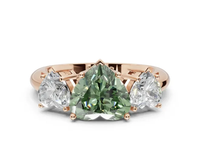 Heart-Shaped Three Stone Engagement Ring Setting for a Fancy Green Lab-Grown Diamond | Plain Band | Rose Gold