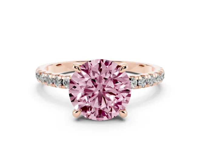 Round Petite Pavé Solitaire Engagement Ring Setting for a Fancy Pink Lab-Grown Diamond | Slim Band | Rose Gold