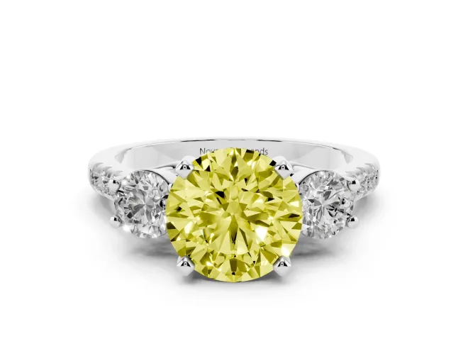 Round Three-Stone Engagement Ring Setting for a Fancy Yellow Lab-Grown Diamond | White Gold