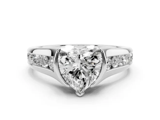 Heart Cut Diamond Bezel-Set Solitaire Ring Set in Platinum with Channel-Set Band