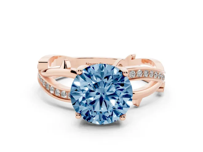 Round Twisted Pavé Engagement Ring Setting for a Fancy Blue Lab-Grown Diamond | Pavé and Plain Strands | Rose Gold