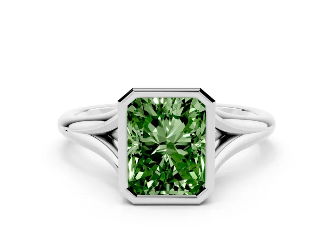 Radiant Cut Bezel Engagement Ring Setting for a Fancy Green Lab-Grown Diamond | Platinum