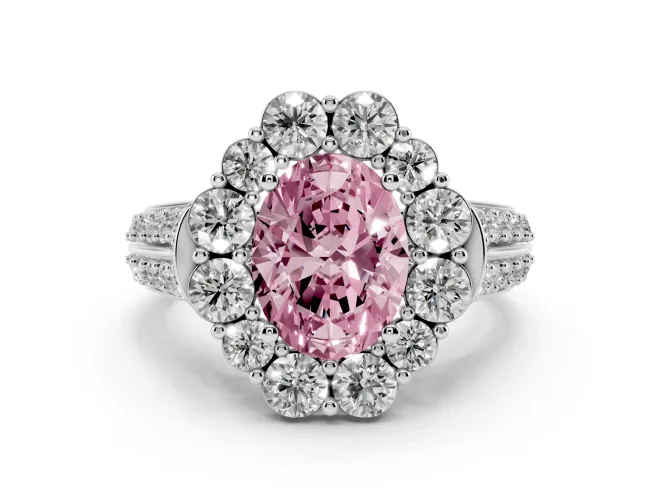 Oval Large Accent Halo Engagement Ring Setting for a Fancy Pink Lab-Grown Diamond | White Gold