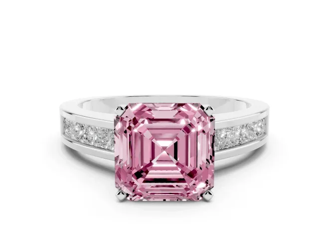 Asscher Cut Channel Engagement Ring Setting for a Fancy Pink Lab-Grown Diamond | White Gold