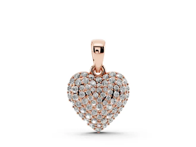 Round Lab-Grown Diamond Pavé Heart Pendant Necklace | Fully Set Face | Rose Gold
