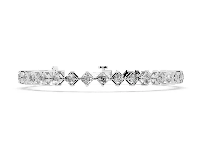 Princess Cut Diamond Tennis Bracelet Set in White gold with Square Prong Setting