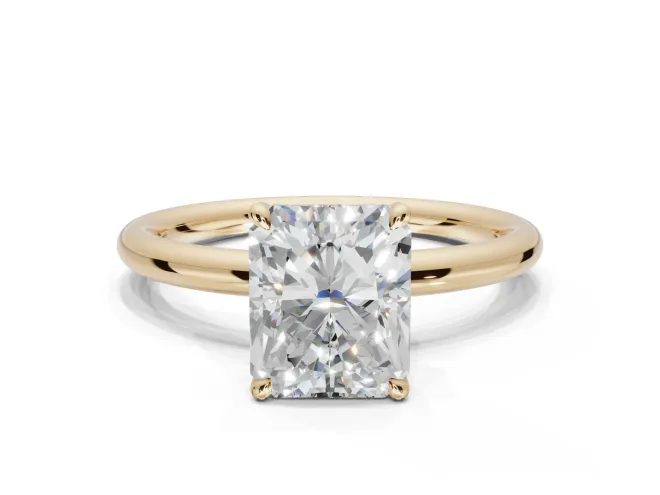 Radiant Cut Hidden Halo Engagement Ring Setting | Thin Plain Band | Yellow Gold
