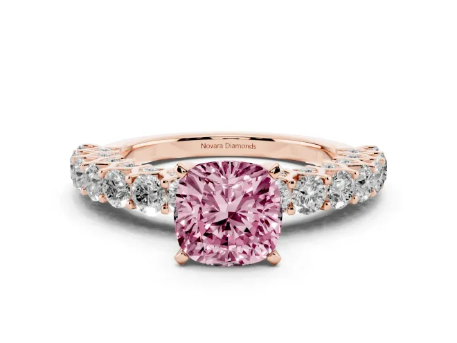 Cushion Cut Shared Prong Engagement Ring Setting for a Fancy Pink Lab-Grown Diamond | Rose Gold