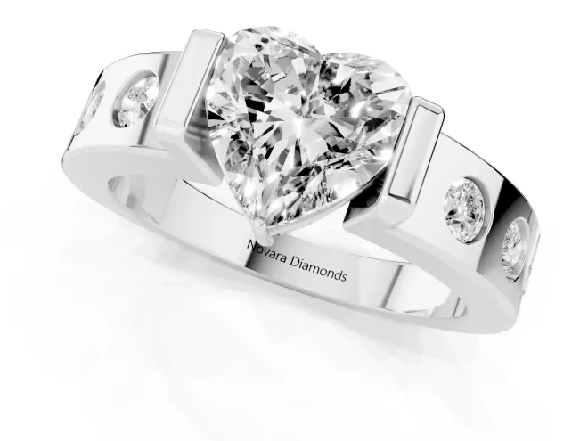 Heart Cut Diamond Channel-Set Band Ring Set in White gold with Bezel Prong Setting – second view