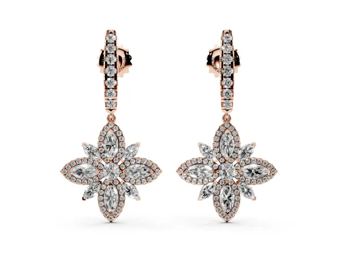 Marquise and Round Lab-Grown Diamond Floral Drop Earrings | Graduated Bar Top | Rose Gold