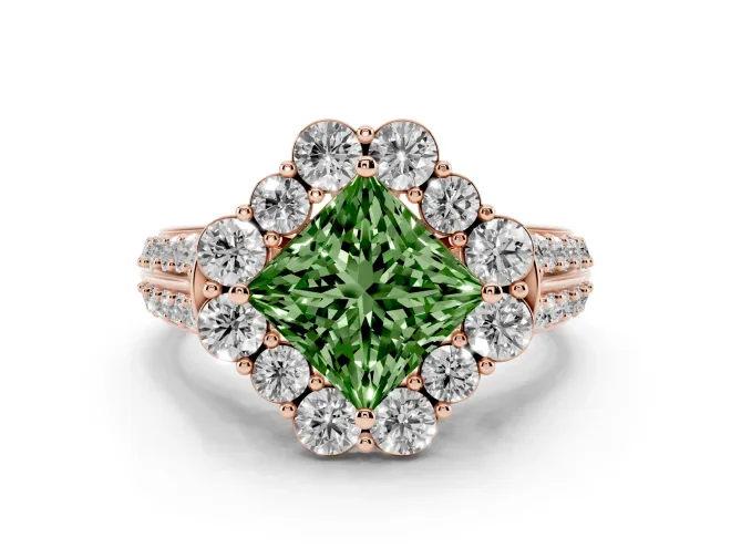 Princess Cut Large Accent Halo Engagement Ring Setting for a Fancy Green Lab-Grown Diamond | Graduated Pavé | Rose Gold