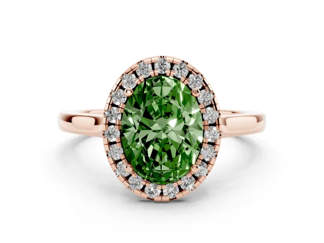 Oval Halo Engagement Ring Setting for a Fancy Green Lab-Grown Diamond | Flat Tapered Band | Rose Gold