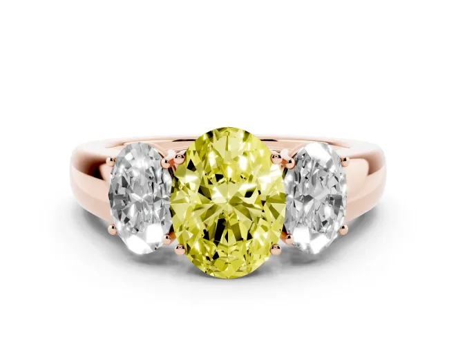Oval 3 Stone Engagement Ring Setting for a Fancy Yellow Lab-Grown Diamond | Rose Gold