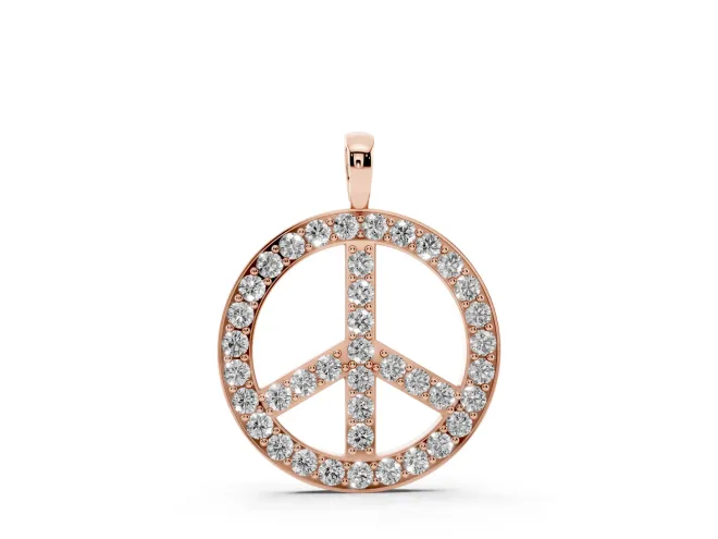 Round Lab-Grown Diamond Pavé Peace Sign Pendant Necklace | Shared Prongs | Rose Gold