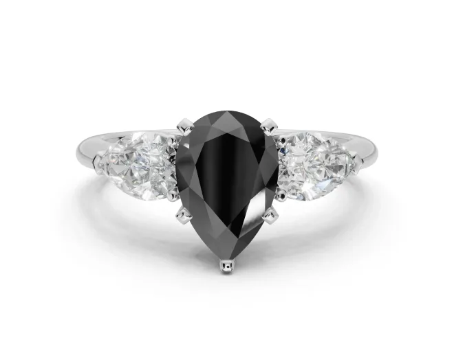 Pear-Shaped Three-Stone Engagement Ring Setting for a Black Center | Pear Side Stones | Platinum