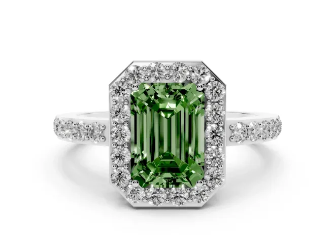 Emerald Cut Halo Engagement Ring Setting for a Fancy Green Lab-Grown Diamond | White Gold - Design NV-24751