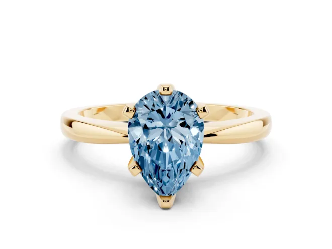 Pear-Shaped Tapered Solitaire Engagement Ring Setting for a Fancy Blue Lab-Grown Diamond | Claw Prong Head | Yellow Gold