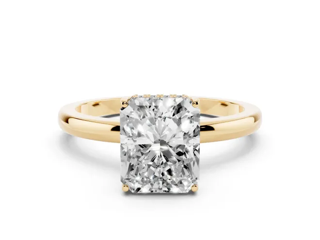 Radiant Cut Hidden Halo Solitaire Engagement Ring Setting | Thin Wire Band | Yellow Gold