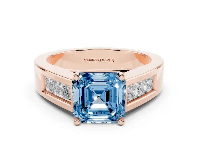 Asscher Cut Channel-Set Engagement Ring Setting for a Fancy Blue Lab-Grown Diamond | Rose Gold