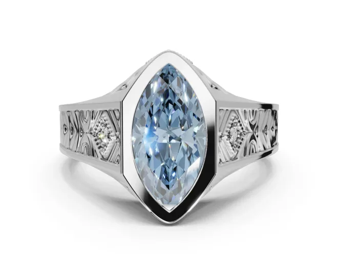 Marquise Bezel Engagement Ring Setting for a Fancy Blue Lab-Grown Diamond | Engraved Band | Platinum