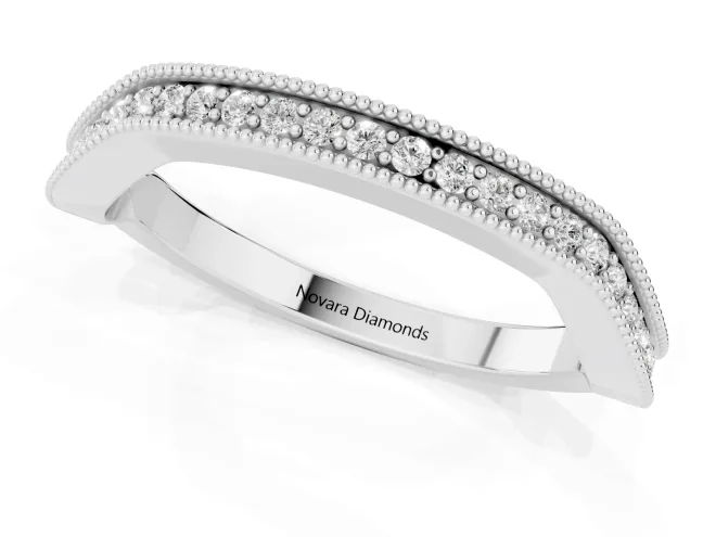 Round Diamond Channel Contour Band Set in Platinum with Milgrain Edges – second view