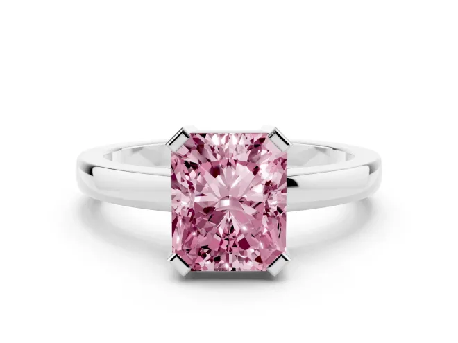 Radiant Cut Solitaire Engagement Ring Setting for a Fancy Pink Lab-Grown Diamond | Flat Tab Prongs | White Gold