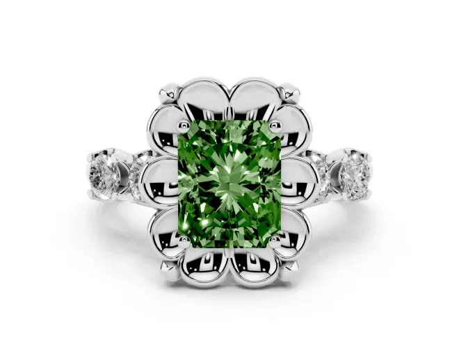 Radiant Cut Floral Engagement Ring Setting for a Fancy Green Lab-Grown Diamond | Petal Frame | Sterling Silver