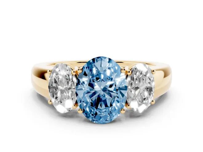 Oval 3 Stone Engagement Ring Setting for a Fancy Blue Lab-Grown Diamond | Yellow Gold
