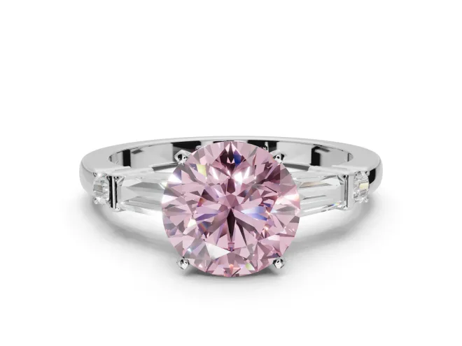 Round Tapered Baguette Engagement Ring Setting for a Fancy Pink Lab-Grown Diamond | White Gold