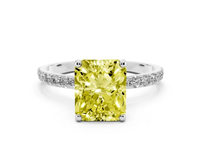 Radiant Cut Pavé Engagement Ring Setting for a Fancy Yellow Lab-Grown Diamond | Sterling Silver - Design NV-24639