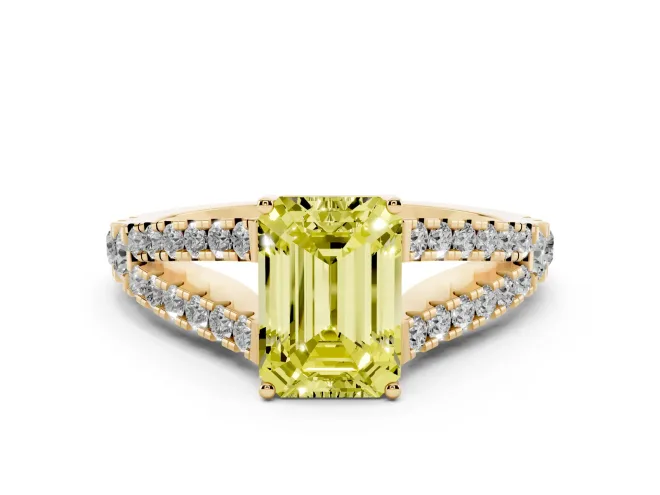 Emerald Cut Graduated Split Shank Engagement Ring Setting for a Fancy Yellow Lab-Grown Diamond | Yellow Gold