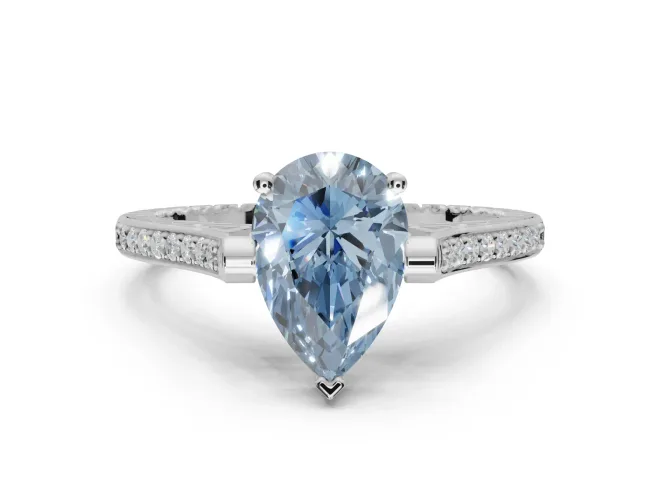 Pear-Shaped Vintage Cathedral Engagement Ring Setting for a Fancy Blue Lab-Grown Diamond | Carved Band | Sterling Silver